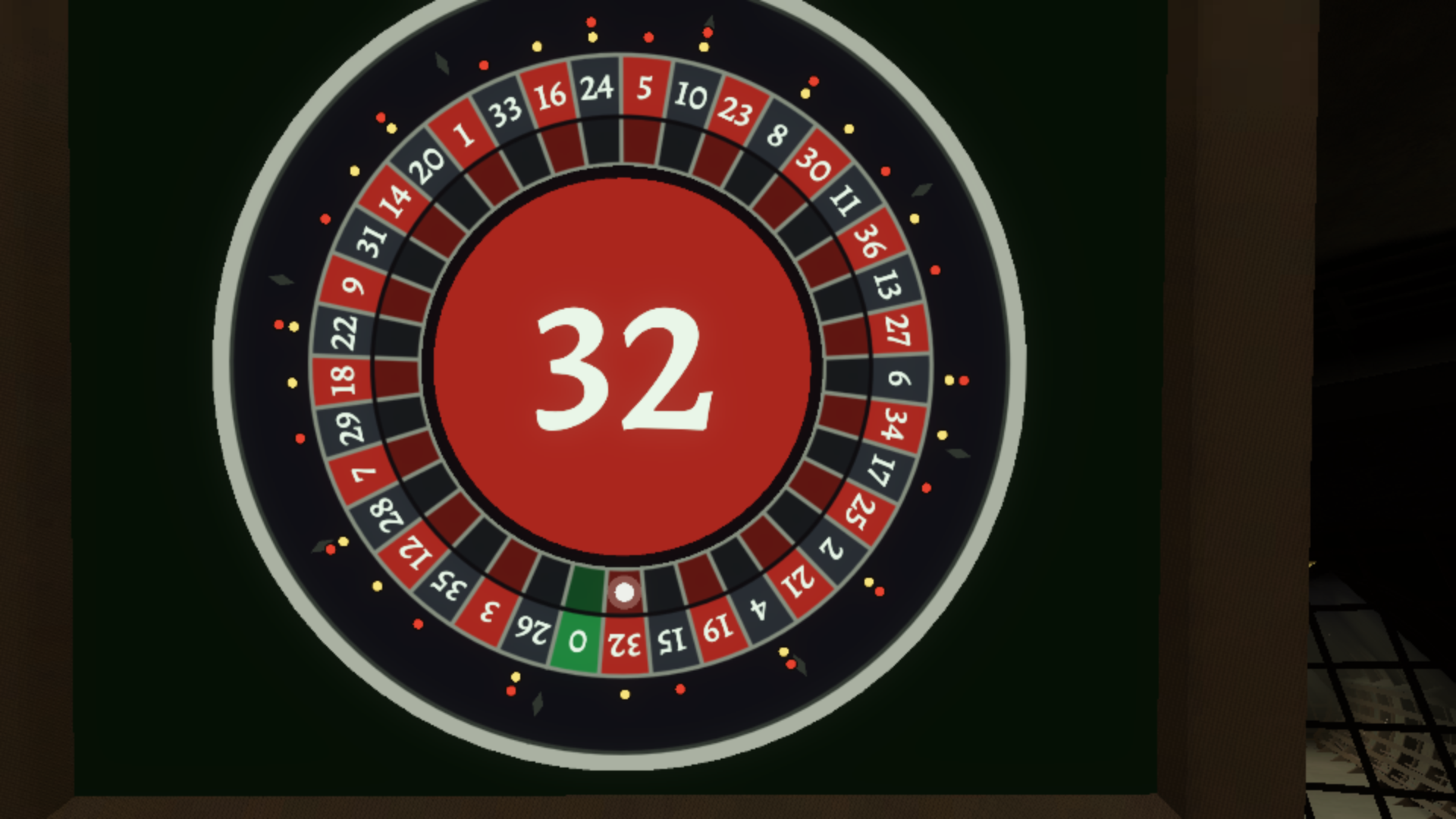 The wheel settling on a winning number